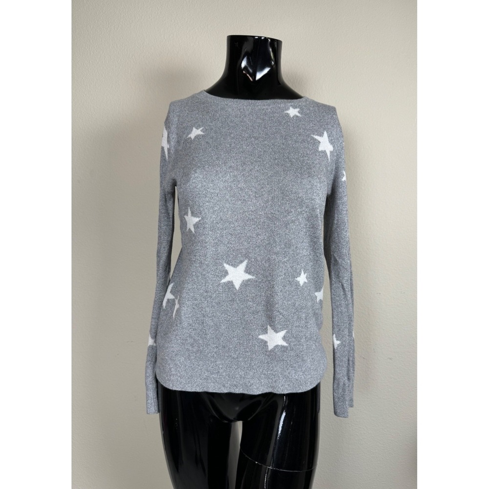 Banana Republic Star Sweater Petite XS Gray White Lightweight Knit Long Sleeve